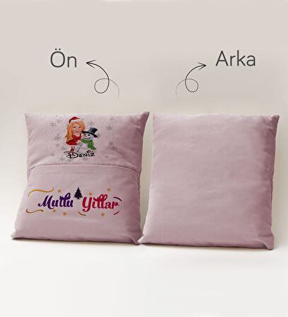 BK Gift Kişiye Özel Yılbaşı Karikatür Tasarımlı Organizer Kumanda ve Atıştırmalık Cepli Pembe Kırlen