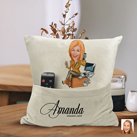BK Gift Kişiye Özel Muhasebeci Karikatür Tasarımlı Organizer Kumanda ve Atıştırmalık Cepli Sarı Kırl