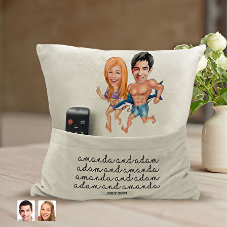 BK Gift Kişiye Özel Sevgililer Karikatür Tasarımlı Organizer Kumanda ve Atıştırmalık Cepli Sarı Kırl