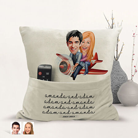 BK Gift Kişiye Özel Sevgililer Karikatür Tasarımlı Organizer Kumanda ve Atıştırmalık Cepli Sarı Kırl