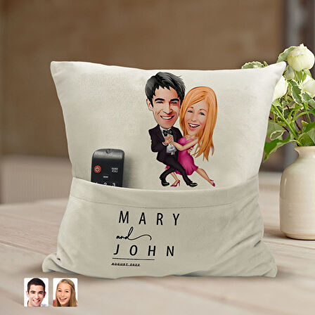 BK Gift Kişiye Özel Sevgililer Karikatür Tasarımlı Organizer Kumanda ve Atıştırmalık Cepli Sarı Kırl