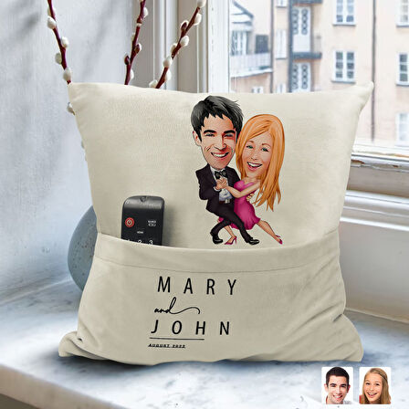 BK Gift Kişiye Özel Sevgililer Karikatür Tasarımlı Organizer Kumanda ve Atıştırmalık Cepli Sarı Kırl