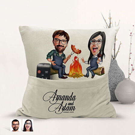 BK Gift Kişiye Özel Sevgililer Karikatür Tasarımlı Organizer Kumanda ve Atıştırmalık Cepli Sarı Kırl