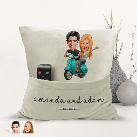 BK Gift Kişiye Özel Sevgililer Karikatür Tasarımlı Organizer Kumanda ve Atıştırmalık Cepli Sarı Kırl