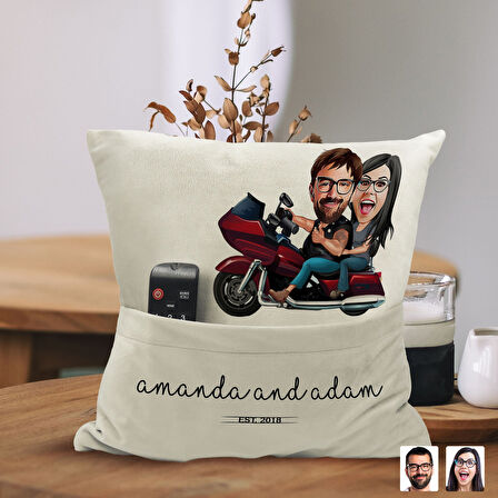 BK Gift Kişiye Özel Sevgililer Karikatür Tasarımlı Organizer Kumanda ve Atıştırmalık Cepli Sarı Kırl