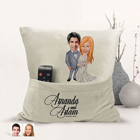 BK Gift Kişiye Özel Sevgililer Karikatür Tasarımlı Organizer Kumanda ve Atıştırmalık Cepli Sarı Kırl
