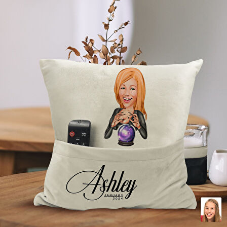 BK Gift Kişiye Özel Astrolog Karikatür Tasarımlı Organizer Kumanda ve Atıştırmalık Cepli Sarı Kırlen