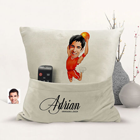 BK Gift Kişiye Özel Basketbol Karikatür Tasarımlı Organizer Kumanda ve Atıştırmalık Cepli Sarı Kırle