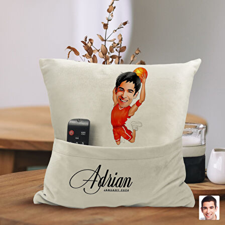 BK Gift Kişiye Özel Basketbol Karikatür Tasarımlı Organizer Kumanda ve Atıştırmalık Cepli Sarı Kırle