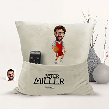 BK Gift Kişiye Özel Basketbol Karikatür Tasarımlı Organizer Kumanda ve Atıştırmalık Cepli Sarı Kırle