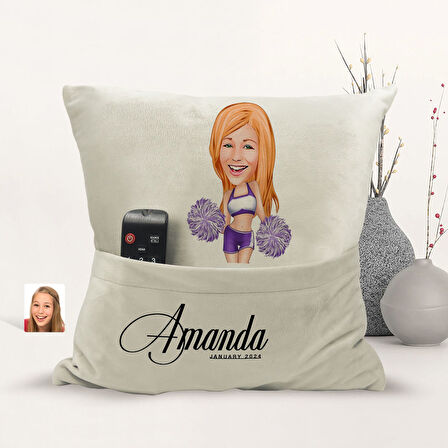 BK Gift Kişiye Özel Ponpon Kız Karikatür Tasarımlı Organizer Kumanda ve Atıştırmalık Cepli Sarı Kırl