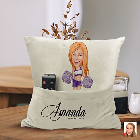 BK Gift Kişiye Özel Ponpon Kız Karikatür Tasarımlı Organizer Kumanda ve Atıştırmalık Cepli Sarı Kırl