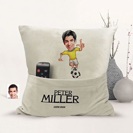 BK Gift Kişiye Özel Futbolcu Karikatür Tasarımlı Organizer Kumanda ve Atıştırmalık Cepli Sarı Kırlen