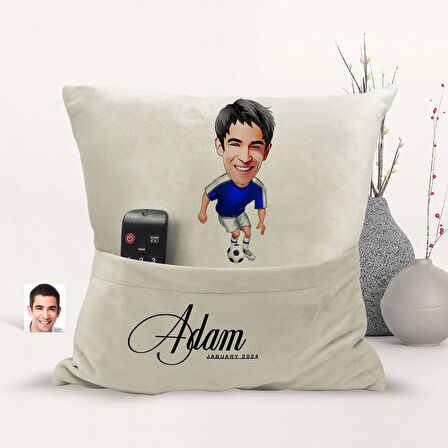 BK Gift Kişiye Özel Futbolcu Karikatür Tasarımlı Organizer Kumanda ve Atıştırmalık Cepli Sarı Kırlen
