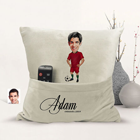 BK Gift Kişiye Özel Futbolcu Karikatür Tasarımlı Organizer Kumanda ve Atıştırmalık Cepli Sarı Kırlen