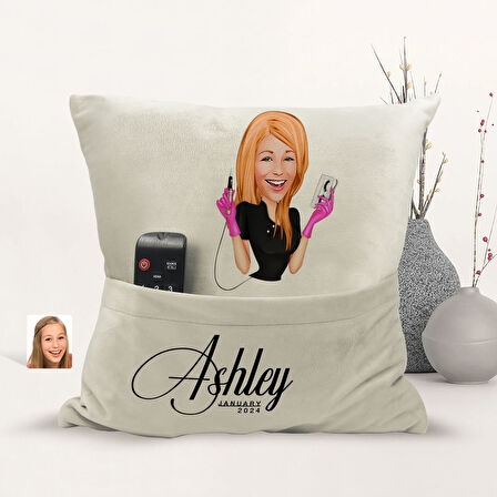 BK Gift Kişiye Özel Güzellik Uzmanı Karikatür Tasarımlı Organizer Kumanda ve Atıştırmalık Cepli Sarı