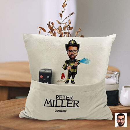 BK Gift Kişiye Özel İtfaiyeci Karikatür Tasarımlı Organizer Kumanda ve Atıştırmalık Cepli Sarı Kırle