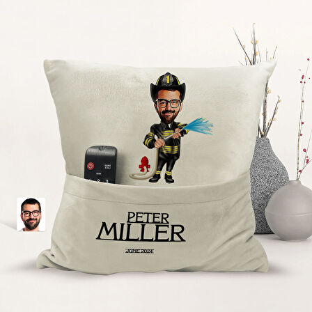 BK Gift Kişiye Özel İtfaiyeci Karikatür Tasarımlı Organizer Kumanda ve Atıştırmalık Cepli Sarı Kırle