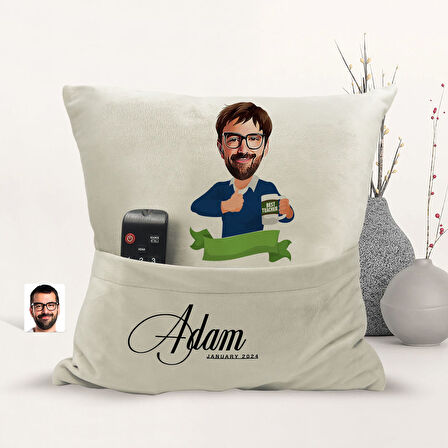 BK Gift Kişiye Özel Öğretmen Karikatür Tasarımlı Organizer Kumanda ve Atıştırmalık Cepli Sarı Kırlen