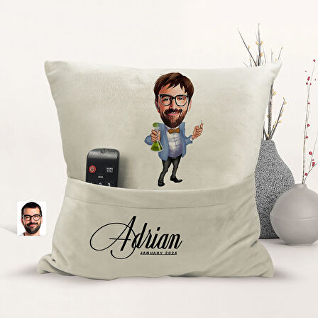 BK Gift Kişiye Özel Öğretmen Karikatür Tasarımlı Organizer Kumanda ve Atıştırmalık Cepli Sarı Kırlen