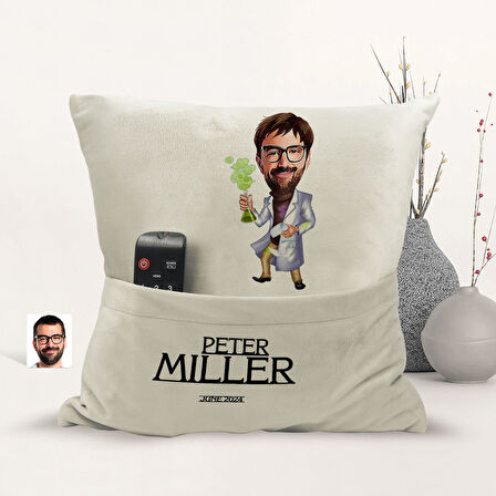 BK Gift Kişiye Özel Öğretmen Karikatür Tasarımlı Organizer Kumanda ve Atıştırmalık Cepli Sarı Kırlen