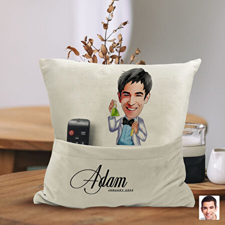 BK Gift Kişiye Özel Öğretmen Karikatür Tasarımlı Organizer Kumanda ve Atıştırmalık Cepli Sarı Kırlen