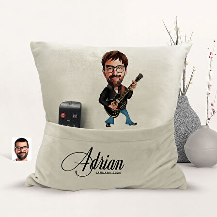 BK Gift Kişiye Özel Rock And Roll Karikatür Tasarımlı Organizer Kumanda ve Atıştırmalık Cepli Sarı K