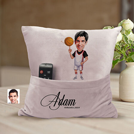 BK Gift Kişiye Özel Basketbol Karikatür Tasarımlı Organizer Kumanda ve Atıştırmalık Cepli Pembe Kırl