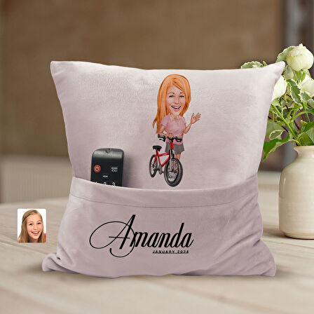 BK Gift Kişiye Özel Bisiklet Sürücüsü Karikatür Tasarımlı Organizer Kumanda ve Atıştırmalık Cepli Pe