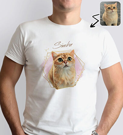 BK Gift Kişiye Özel Evcil Hayvan Tasarımlı Erkek Beyaz Tişört-2, Sevgiliye Hediye, Arkadaşa Hediye, Trend T-Shirt