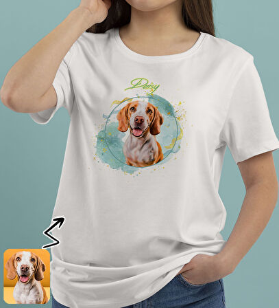 BK Gift Kişiye Özel Evcil Hayvan Tasarımlı Kadın Beyaz Tişört-1, Sevgiliye Hediye, Arkadaşa Hediye, Trend T-Shirt