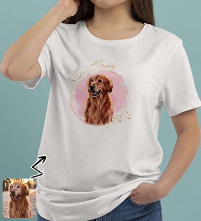 BK Gift Kişiye Özel Evcil Hayvan Tasarımlı Kadın Beyaz Tişört-4, Sevgiliye Hediye, Arkadaşa Hediye, Trend T-Shirt