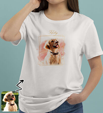 BK Gift Kişiye Özel Evcil Hayvan Tasarımlı Kadın Beyaz Tişört-5, Sevgiliye Hediye, Arkadaşa Hediye, Trend T-Shirt
