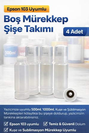 Epson 103 Uyumlu 100 ml Boş Mürekkep Şişesi 4 Renk Set