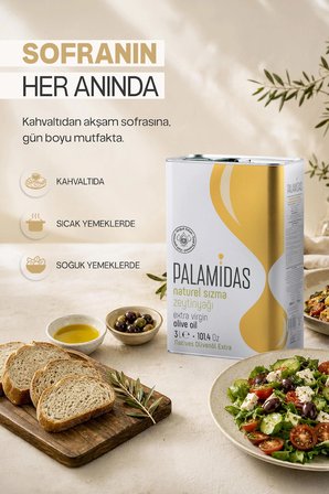 Palamidas Soğuk Sıkım Sızma Zeytinyağı 3 lt Teneke 