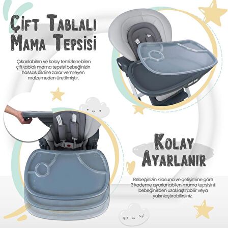 Tommybaby Katlanır Sabit Mama Sandalyesi Gri 