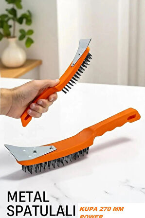 Spatulalı Çelik Tel Fırça 270 mm Metal Kazıma Temizleme Pas Sökücü Çelik Kıllı El Tipi Nalbur Fırça