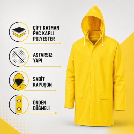 Kupa Sarılux Sarı Yağmurluk XXL Su Geçirmez PVC Kaplı Kapüşonlu KUP8300