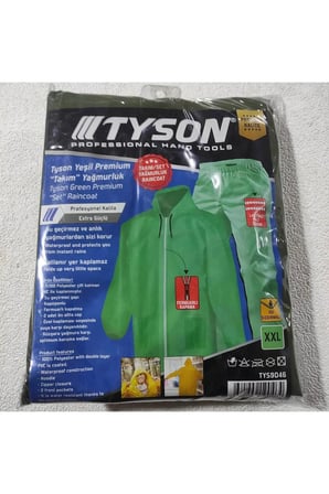Tyson Yağmurluk Alt Üst Takım Fermuarlı Kapama Kapüşönlü 2 Adet Cepli Çift Katmanlı Renk Seçiniz Yeşil XXL