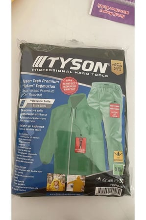Tyson Yağmurluk Alt Üst Takım Fermuarlı Kapama Kapüşönlü 2 Adet Cepli Çift Katmanlı Renk Seçiniz Yeşil XXL