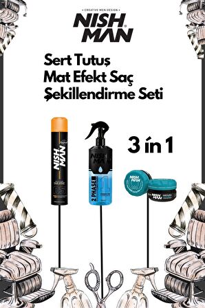 Sert Tutuş Mat Efekt Saç Şekillendirici Set 3 In 1/05 Saç Sprey ,m4 Wax Ve Fön Suyu