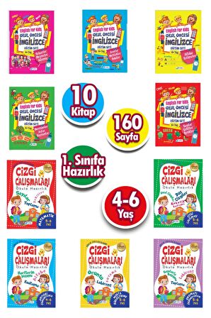 Okul Öncesi İngilizce ve Çizgi Çalışmaları Eğitim Seti 10 Kitap