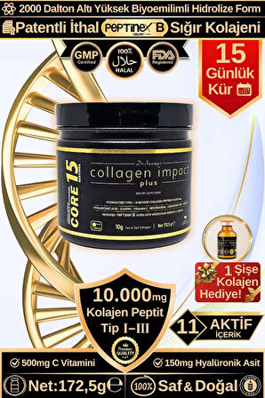 Dr. Sammy's Kolajen 10.000 Mg Tip 1-3 %100 Saf Patentli Hidrolize Sığır Kolajeni, 150MG Hyaluronik Asit, 500 Mg Vitamin C, 200 Mg Glutatyon, 25MG Resveratrol, 100 Mg Elastin, Core 15 Diyet Takviyesi