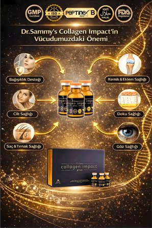 Dr. Sammy's Kolajen 10.000 mg Tip 1-3 %100 Saf Patentli Hidrolize Sığır Kolajeni, 150mg Hyaluronik Asit, 500 mg Vitamin C, 200 mg Glutatyon, 25mg Resveratrol, 100 mg Elastin, Collagen Diyet Takviyesi