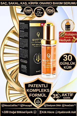 Dr. Sammy's Quarine Onarıcı Premium Saç Serumu (1 Aylık) Dökülmelere Karşı Bitkisel Kök Hücre Ekstratları, Vitamin ve Mineral Içeren %100 Saf ve Doğal Saç, Sakal, Kaş, Kirpik için Serum