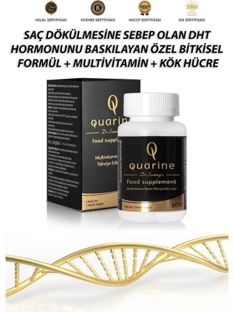 Dr. Sammy's Quarine Saç, Tırnak, Cilt ve Vücut Vitamini (60 Tablet) Dökülme ve Yıpranma Karşıtı Keratin, Biotin, Bitkisel Kök Hücre Extratları,Ginseng ve Multivitamin İçeren Diyet Takviyesi