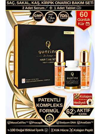 Dr. Sammy's Quarine 2 Aylık Saç Bakım Seti (2 Serum+1 Multivitamin) Dökülme ve yıpranma Karşıtı Bitkisel Kök Hücre Ekstratları, Vitamin, Mineral İçeren Saç, Sakal, Kaş ve Kirpik Onarıcı Premium Set