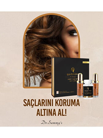 Dr. Sammy's Quarine 2 Aylık Saç Bakım Seti (2 Serum+1 Multivitamin) Dökülme ve yıpranma Karşıtı Bitkisel Kök Hücre Ekstratları, Vitamin, Mineral İçeren Saç, Sakal, Kaş ve Kirpik Onarıcı Premium Set