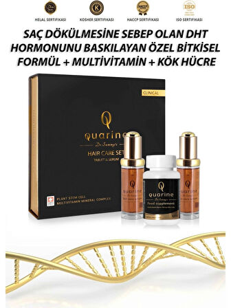 Dr. Sammy's Quarine 2 Aylık Saç Bakım Seti (2 Serum+1 Multivitamin) Dökülme ve yıpranma Karşıtı Bitkisel Kök Hücre Ekstratları, Vitamin, Mineral İçeren Saç, Sakal, Kaş ve Kirpik Onarıcı Premium Set