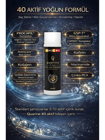 Dr. Sammy's Quarine Premium Şampuan (2 Aylık) Dökülmelere Karşı %100 Saf ve Doğal Bitkisel Kök Hücre Ekstratları,Vitamin ve Mineral İçeren Onarıcı Saç Şampuanı 250ML